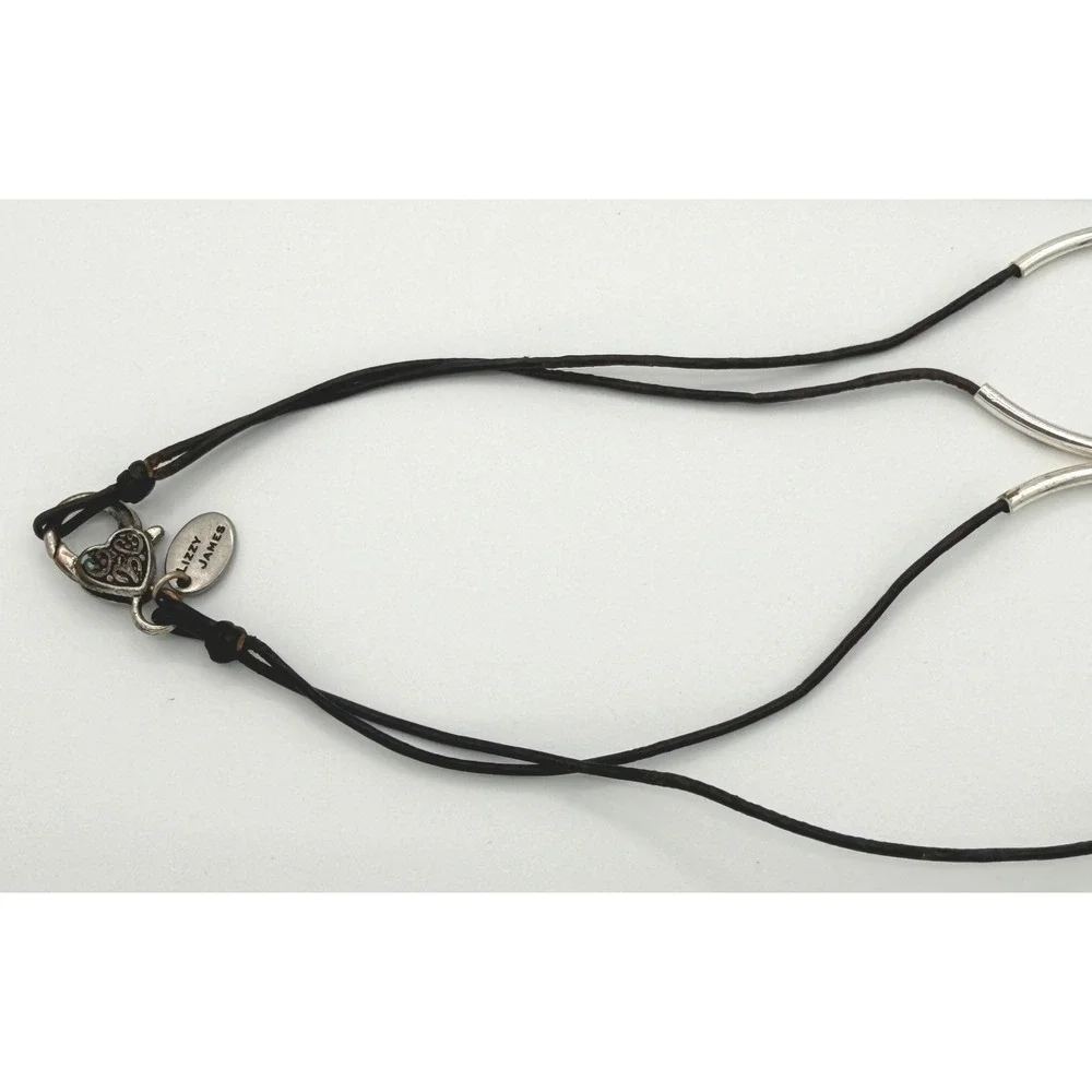 Lizzy James Leather Wrap Bracelet / Necklace Silver Tube Paw Print Charm Boho